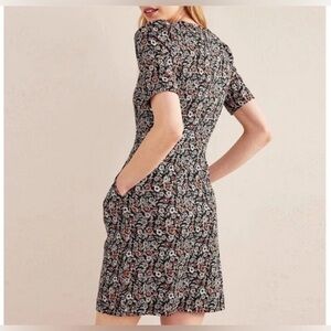 NWT Boden Zoe Jersey Dress Floral Pockets size 14 R Black White Orange